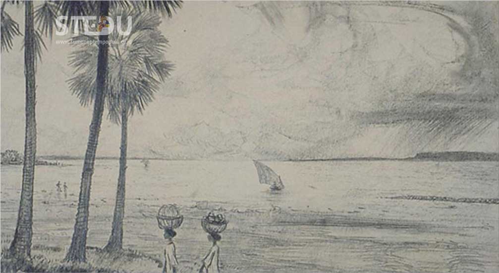Sketsa Pemandangan Teluk Sumenep dari Kalianget oleh Jan Christiaan Poortenaar sekitar tahun 1920an